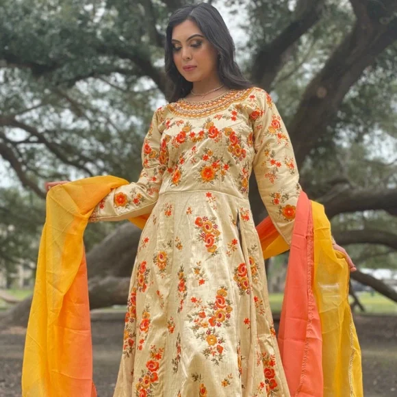 hand embroidered maxi dress Hand Embroidered Maxi Dress paired with Bodysuit and Bralette – Auraya  Fashion